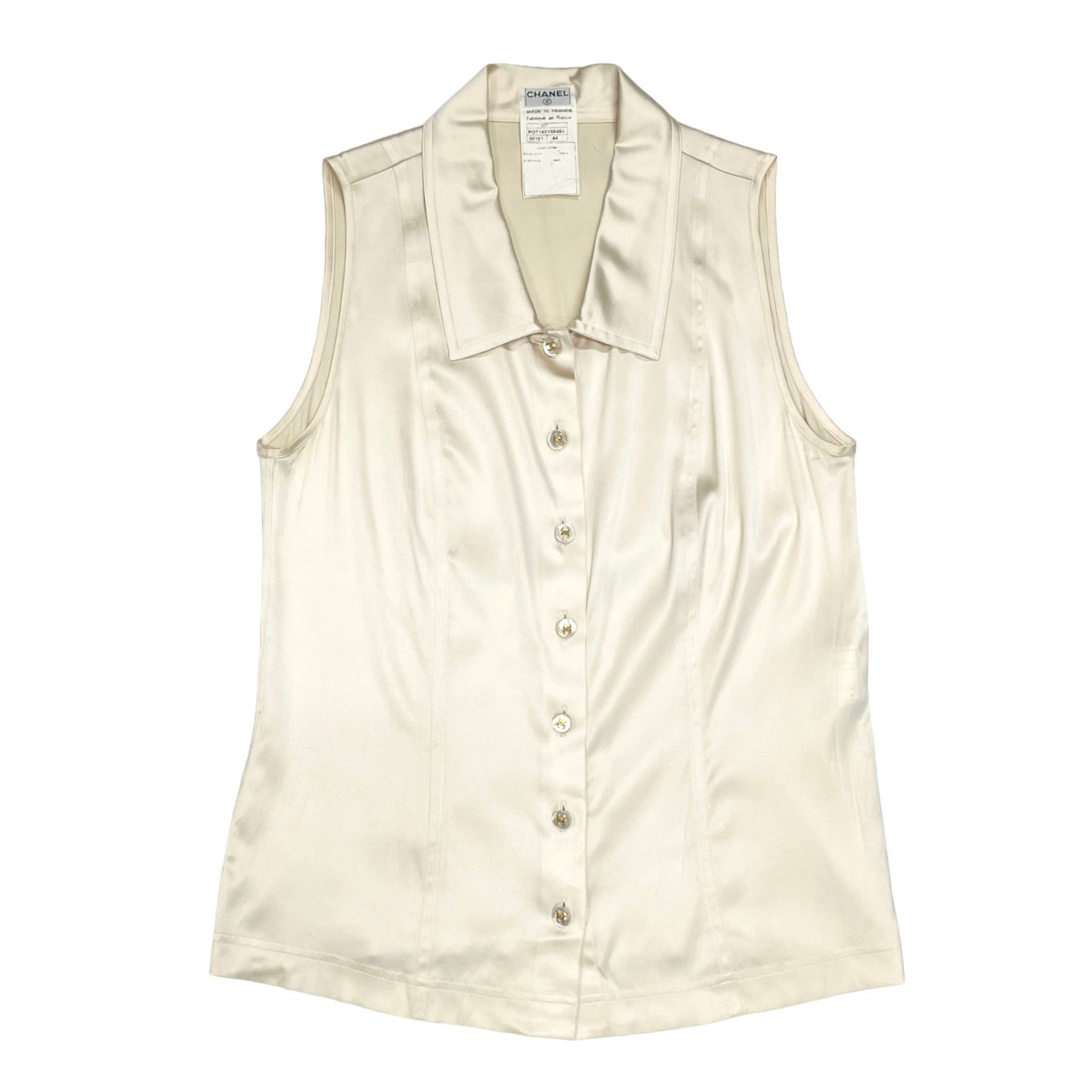 Chanel White Silk Button Tank