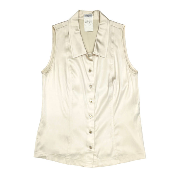 Chanel White Silk Button Tank