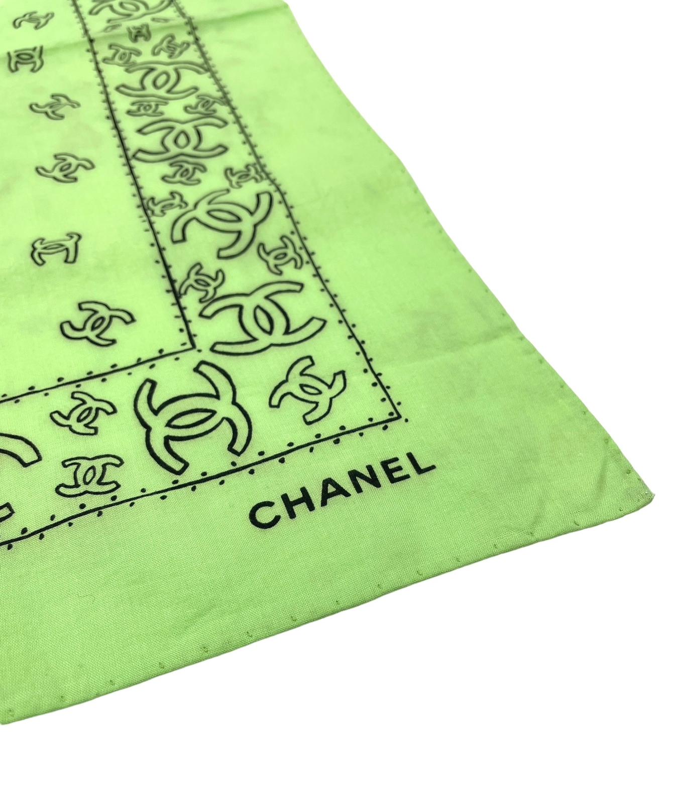 Chanel Lime Green Bandana Print Black Scarf
