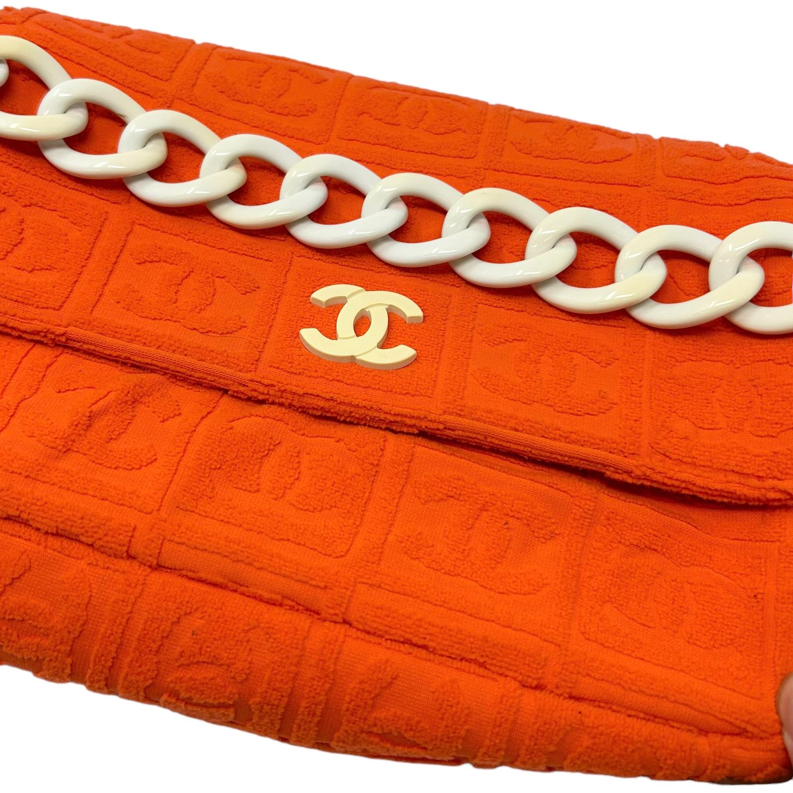 Chanel Orange Logo Terry Cloth Shoulder Bag