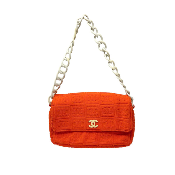 Chanel Orange Logo Terrycloth Shoulder Bag