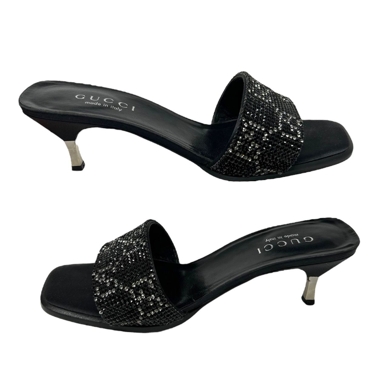 Gucci Black Rhinestone Logo Kitten Heels