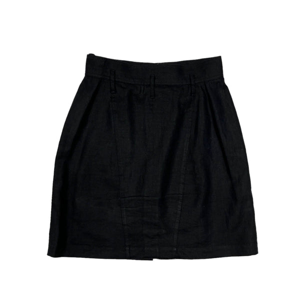 Chanel Black Linen Logo Button Skirt