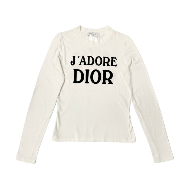 J'ADORE DIOR ホワイトTシャツ Christian Dior Vintage J'ADORE Logo Long Sleeve Top #38 T-shirt