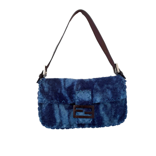 Fendi Blue Wool Baguette Bag