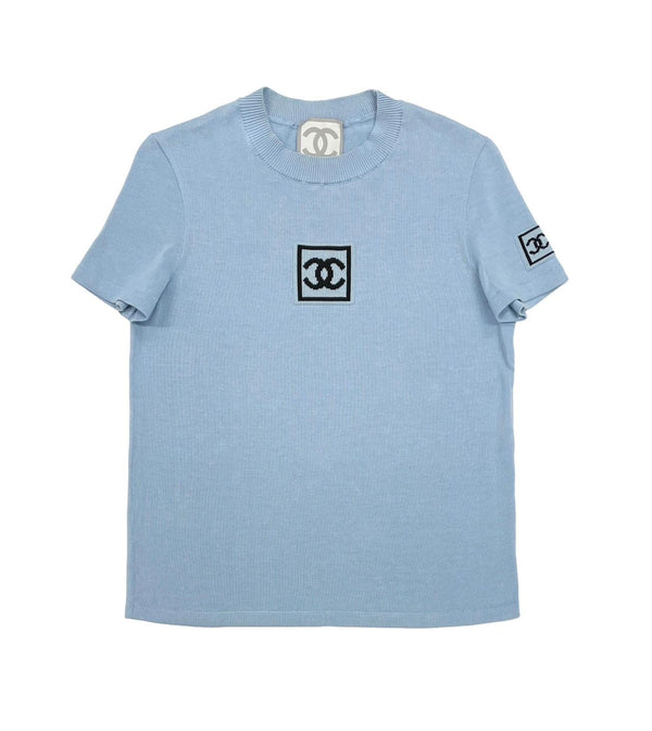 Chanel Baby Blue Logo Short Sleeve