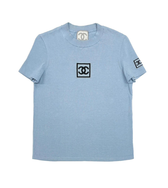 Chanel Baby Blue Logo Short Sleeve – Treasures of NYC
