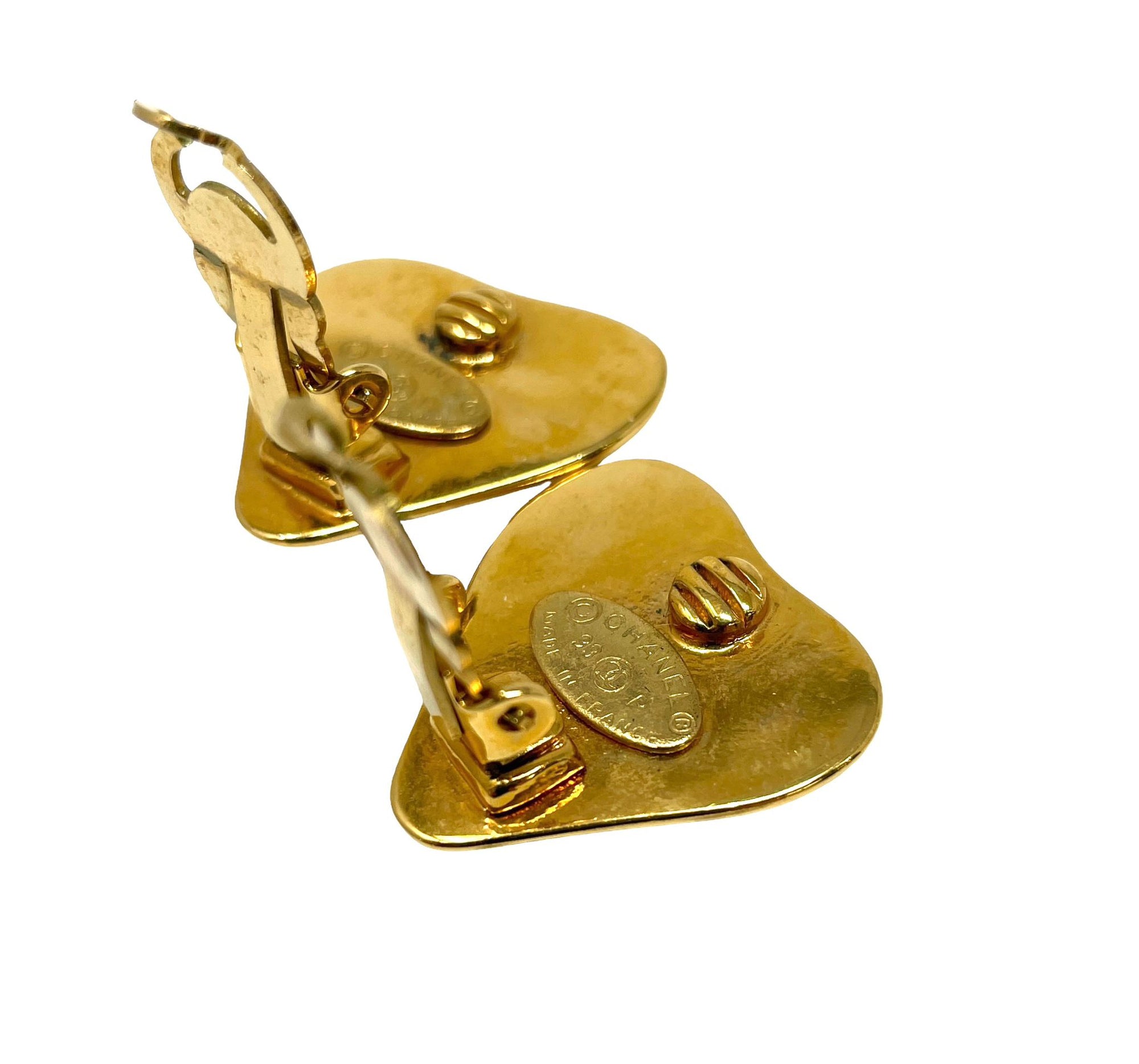 Chanel Gold Logo Heart Earrings