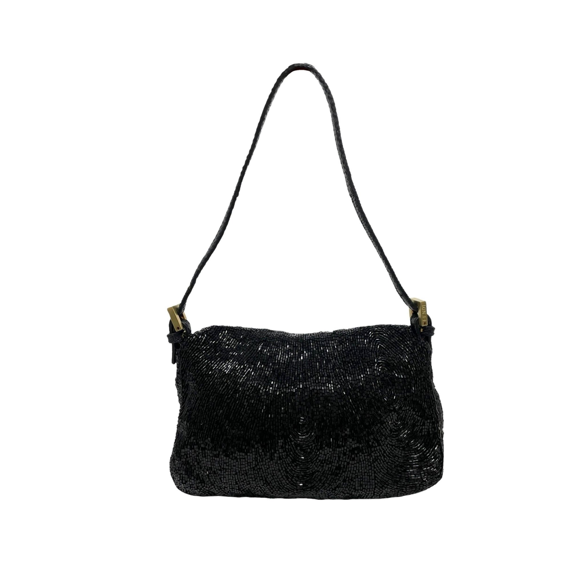 Fendi Black Beaded Mini Baguette Bag