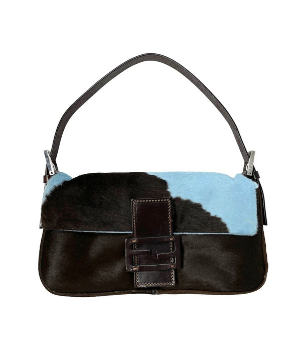 Fendi Blue Cow Print Baguette