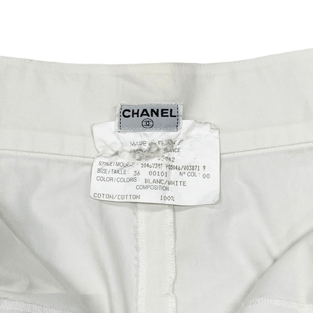 Chanel White Logo Button Pleated Shorts
