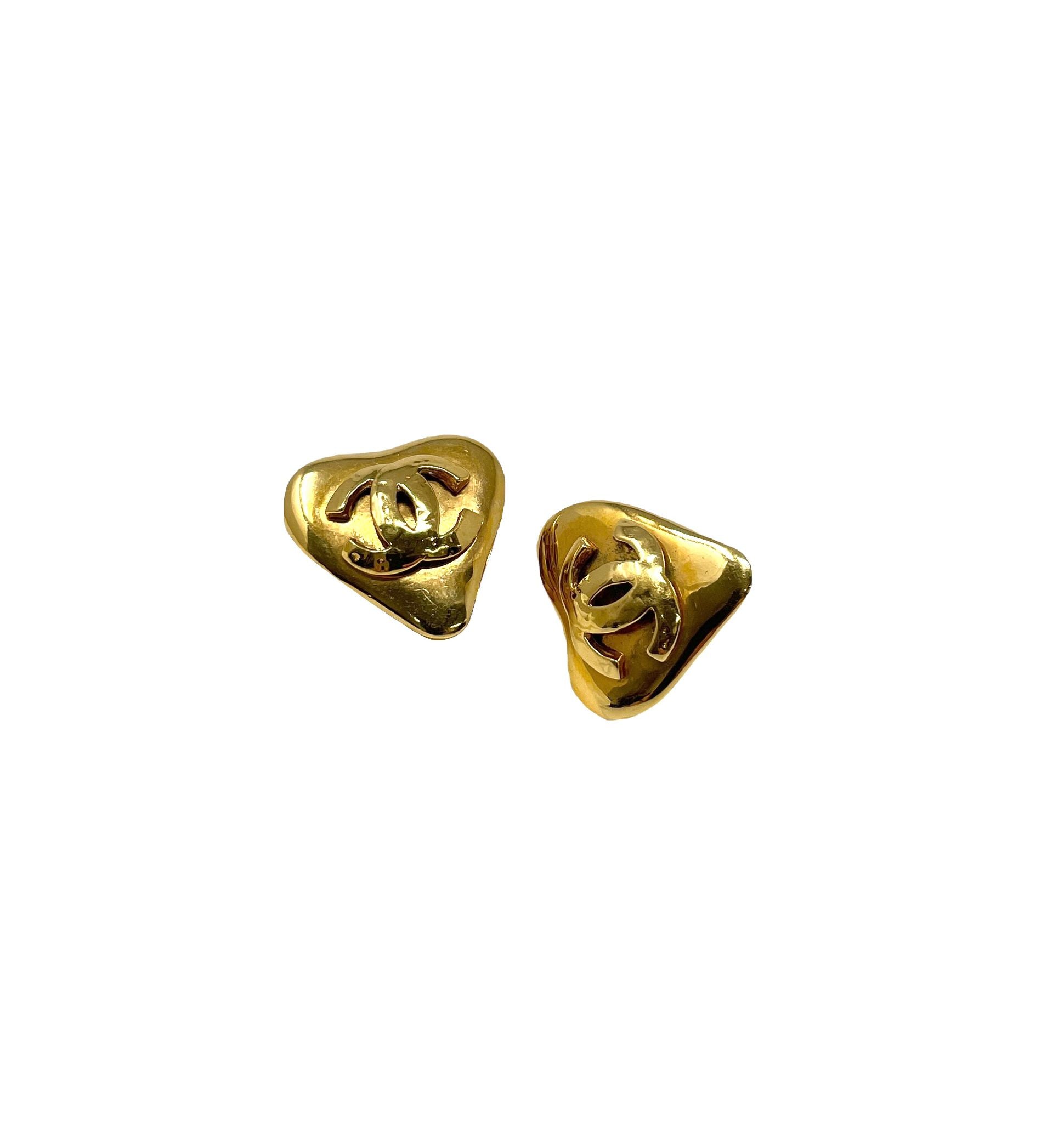 Chanel Gold Logo Heart Earrings