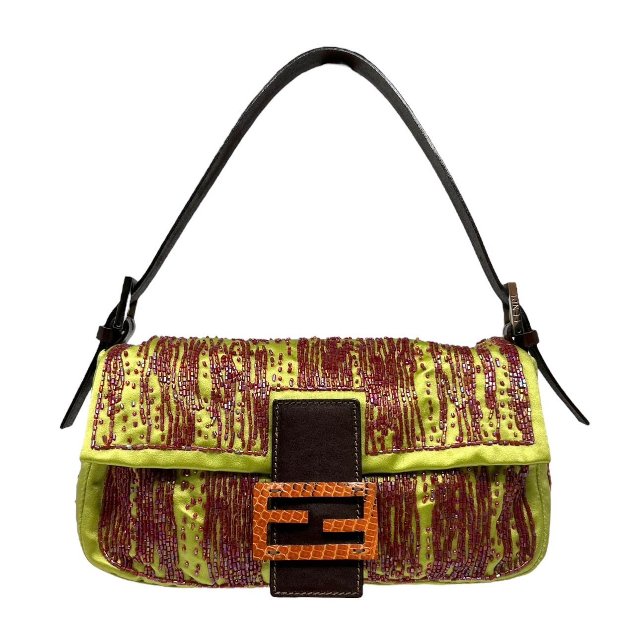 Fendi Lime Green Beaded Baguette Bag