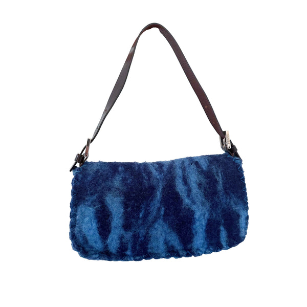 Fendi Blue Wool Baguette Bag