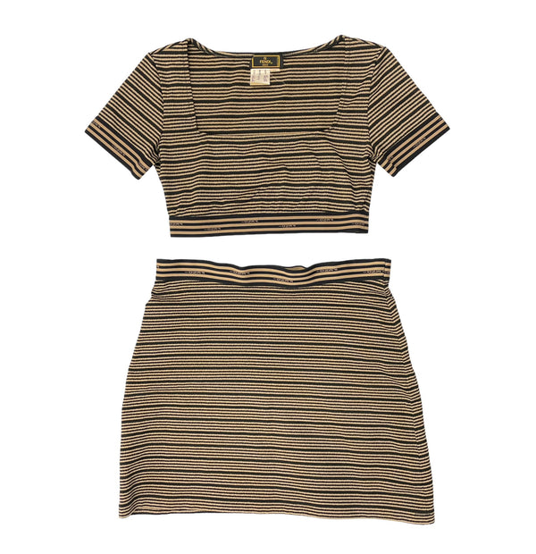 Fendi Black Stripe Stretch Crop Top Set