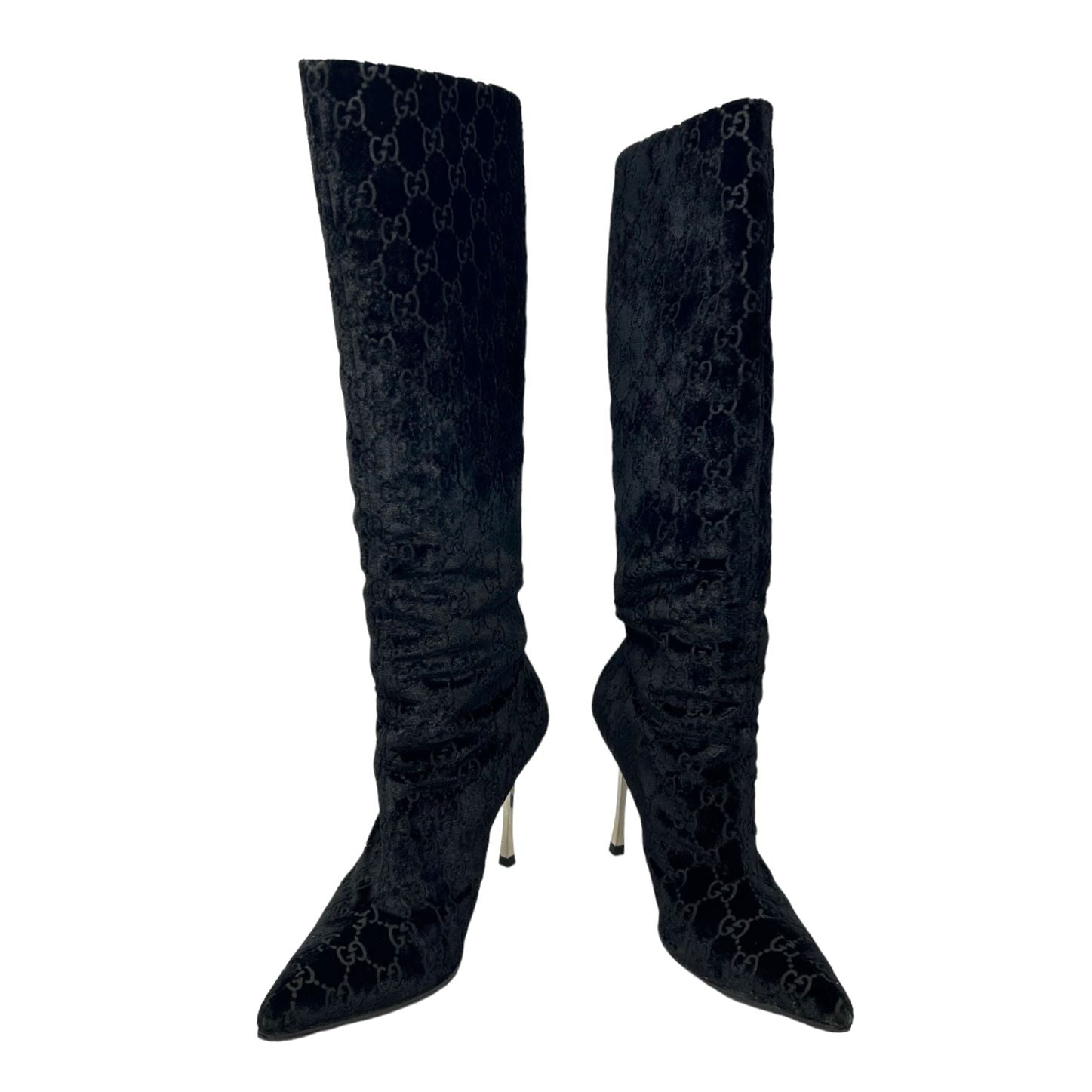 Gucci Black Velvet Knee Hight Boots