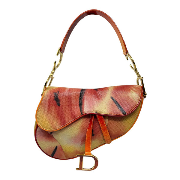 Dior Orange Print Saddle Bag