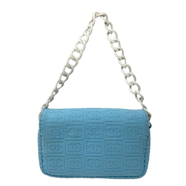 Chanel Blue Logo Terry Cloth Shoulder Bag