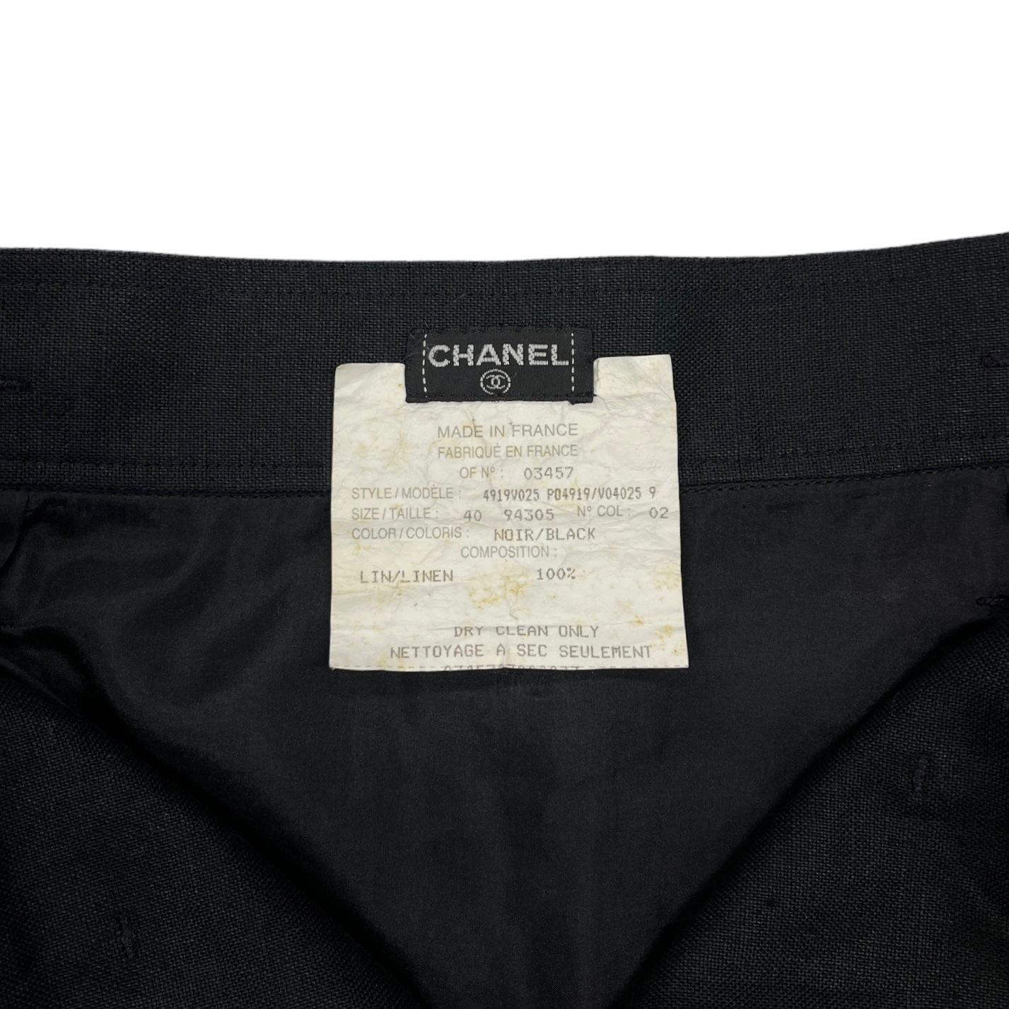 Chanel Black Linen Logo Button Skirt