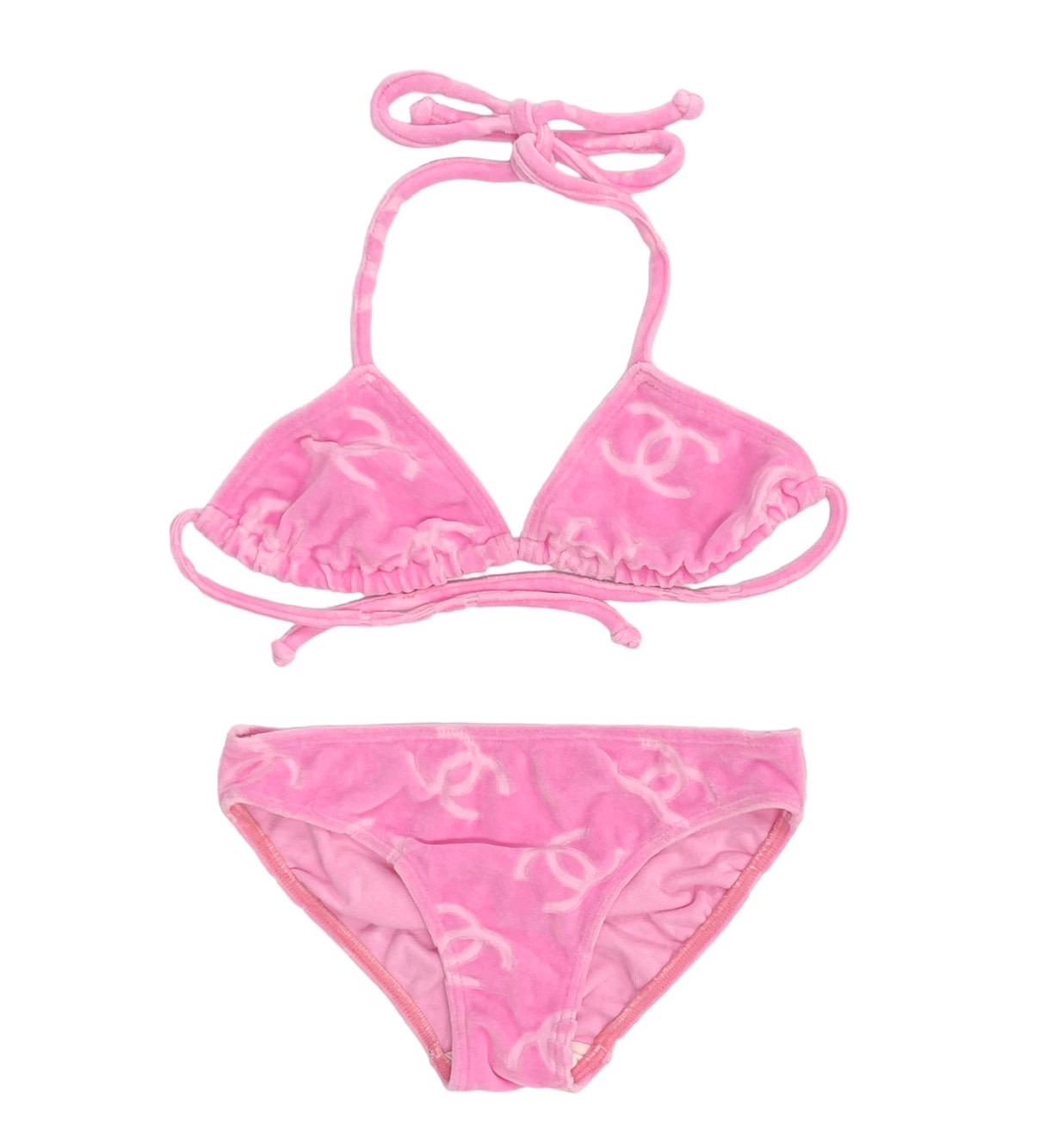 Chanel Pink Velour Logo Bikini