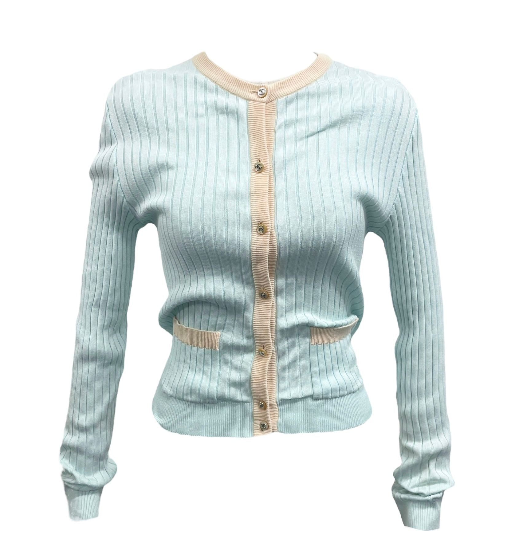 Chanel Baby Blue Ribbed Cardigan