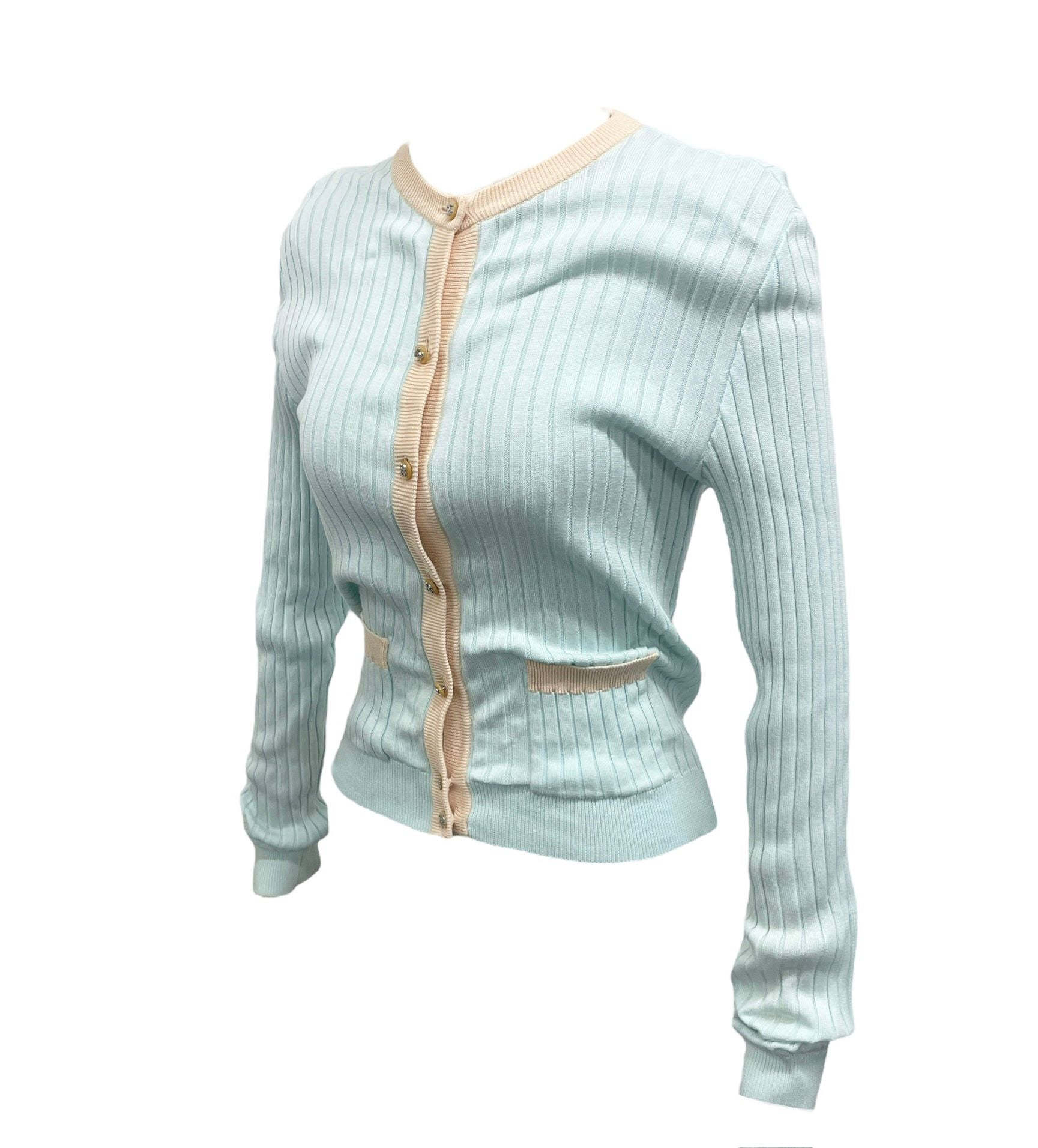 Chanel Baby Blue Ribbed Cardigan