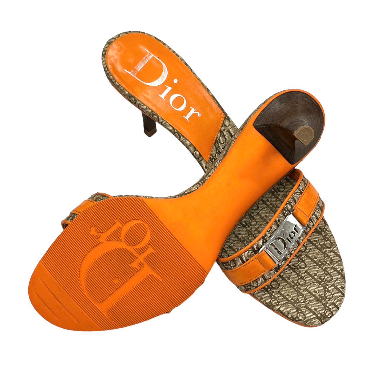 Dior Orange Logo Kitten Heels