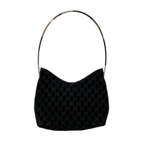 Gucci Black Velvet Logo Shoulder Bag