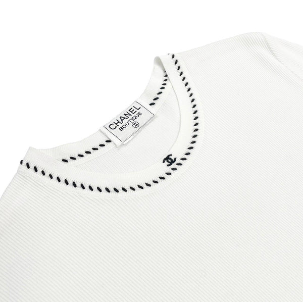 Chanel White Ribbed Logo Top