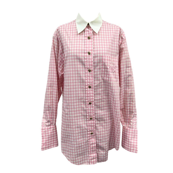 Chanel Pink Gingham Logo Button