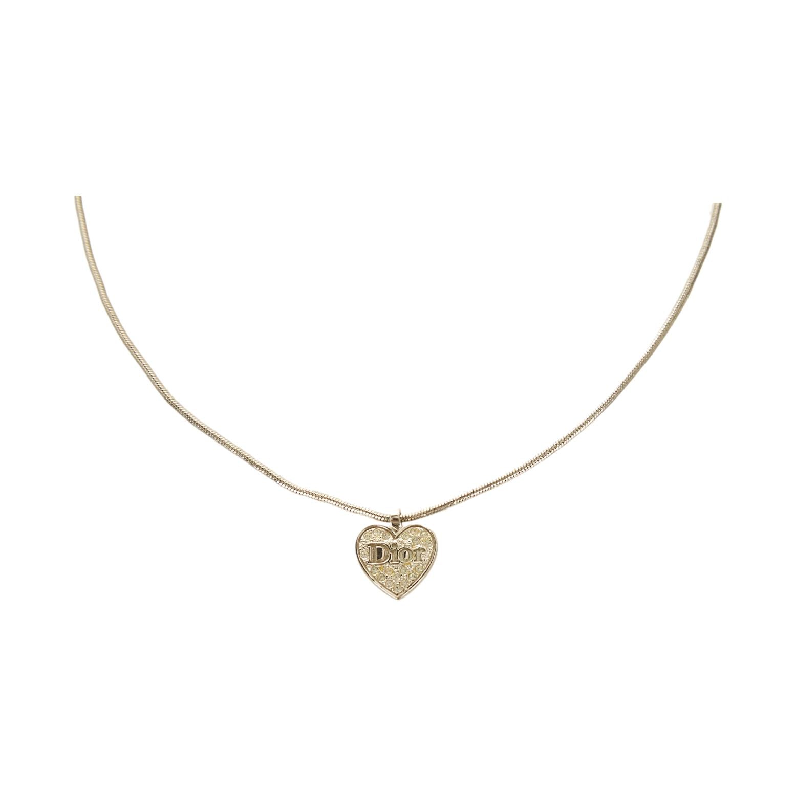 Dior Sliver Rhinestone Heart Necklace