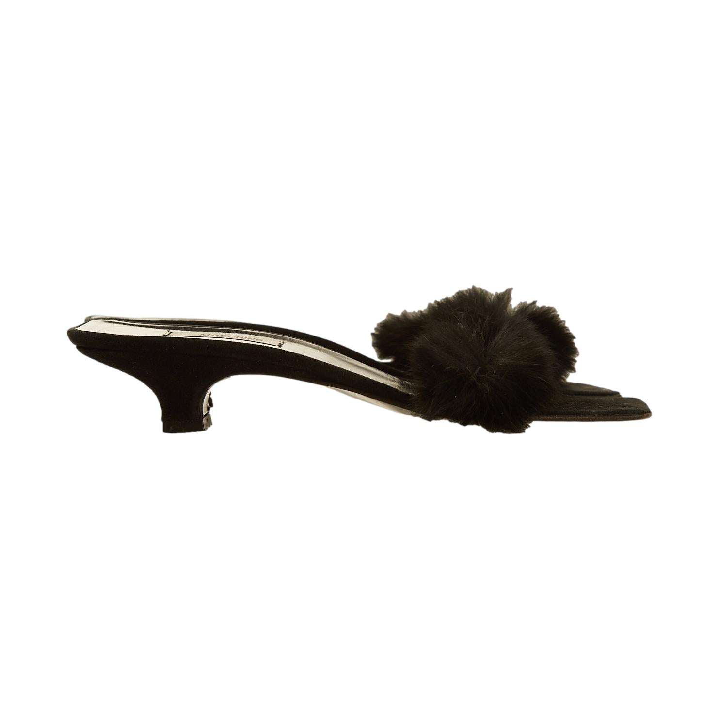 Moshino Black Fur Kitten Heels