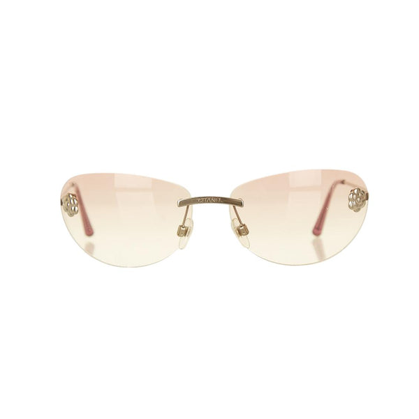Chanel Pink Camelia Logo Rimless Sunglasses