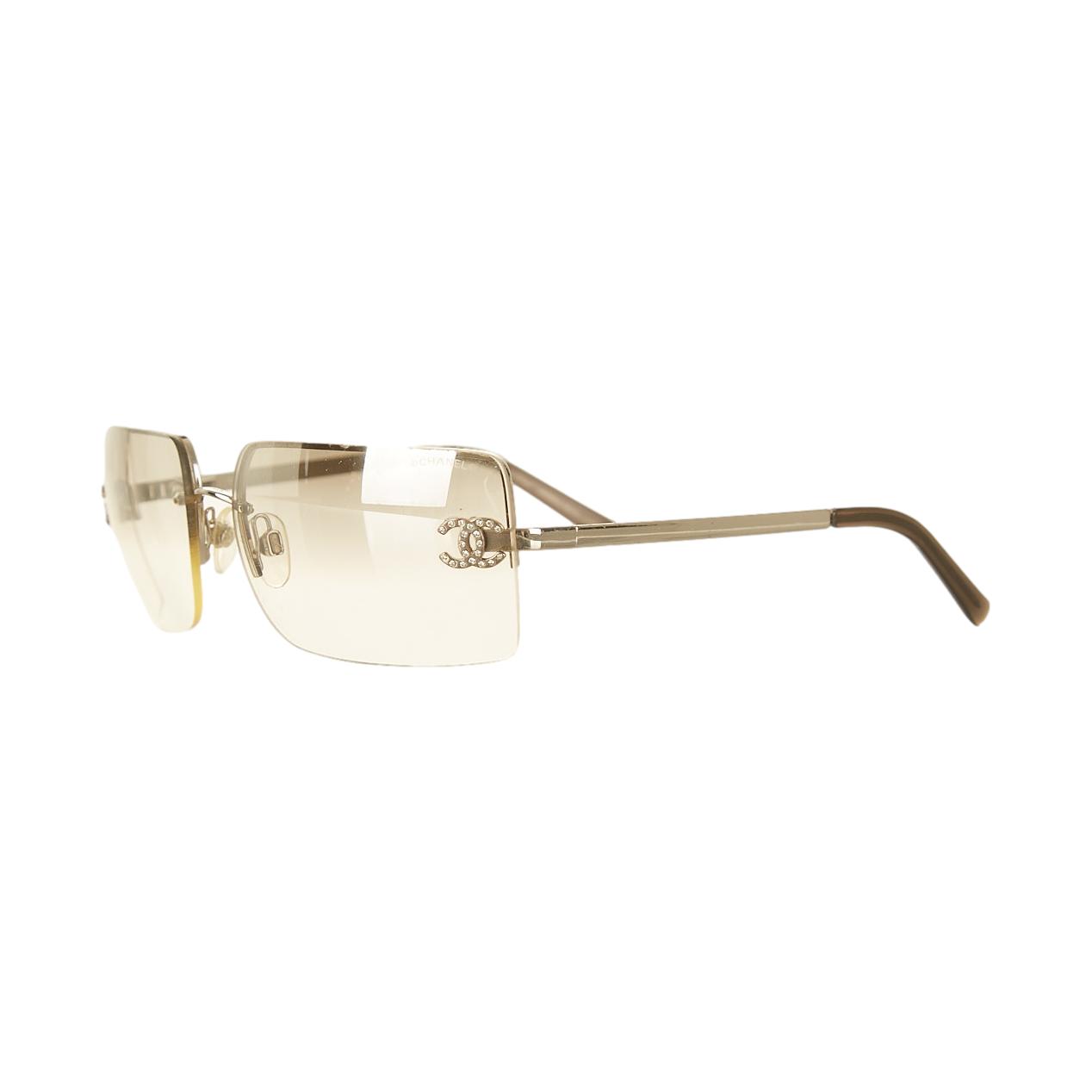 Chanel Silver Rhinestone Rimless Sunglasses