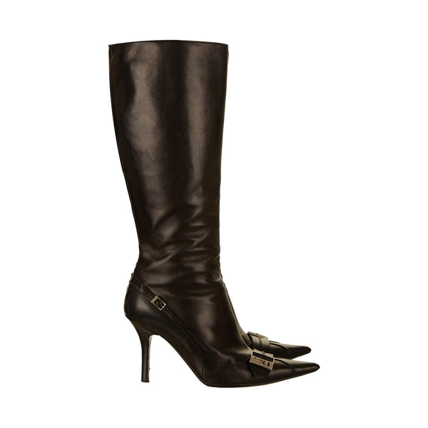 Dior Black Logo Knee High Boots