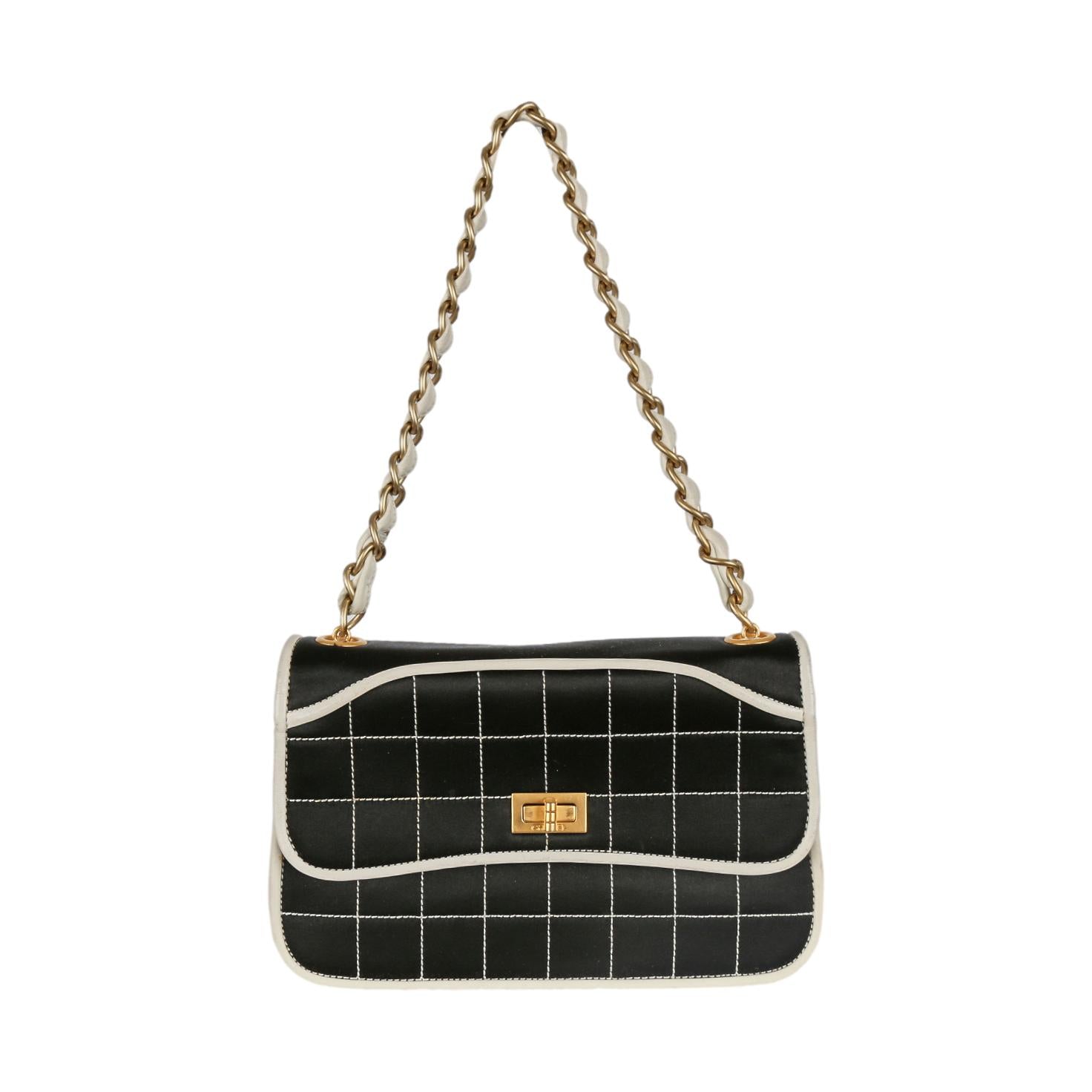 Chanel Black Quilted Satin Chain Shoulder Bag