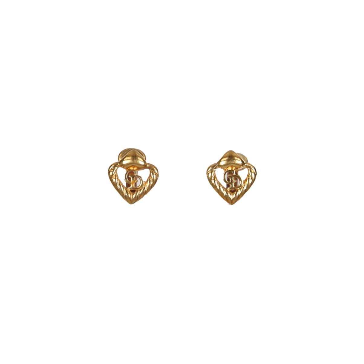 Dior Gold Logo Heart Earrings