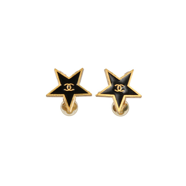 Chanel Black Star Logo Earrings