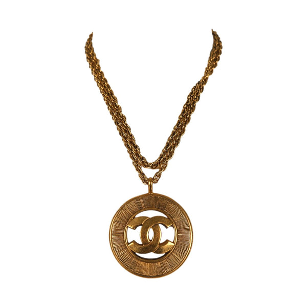 Chanel Gold Logo Pendant Chain Necklace