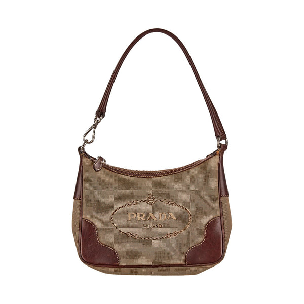 Prada Brown Canvas Logo Shoulder Bag