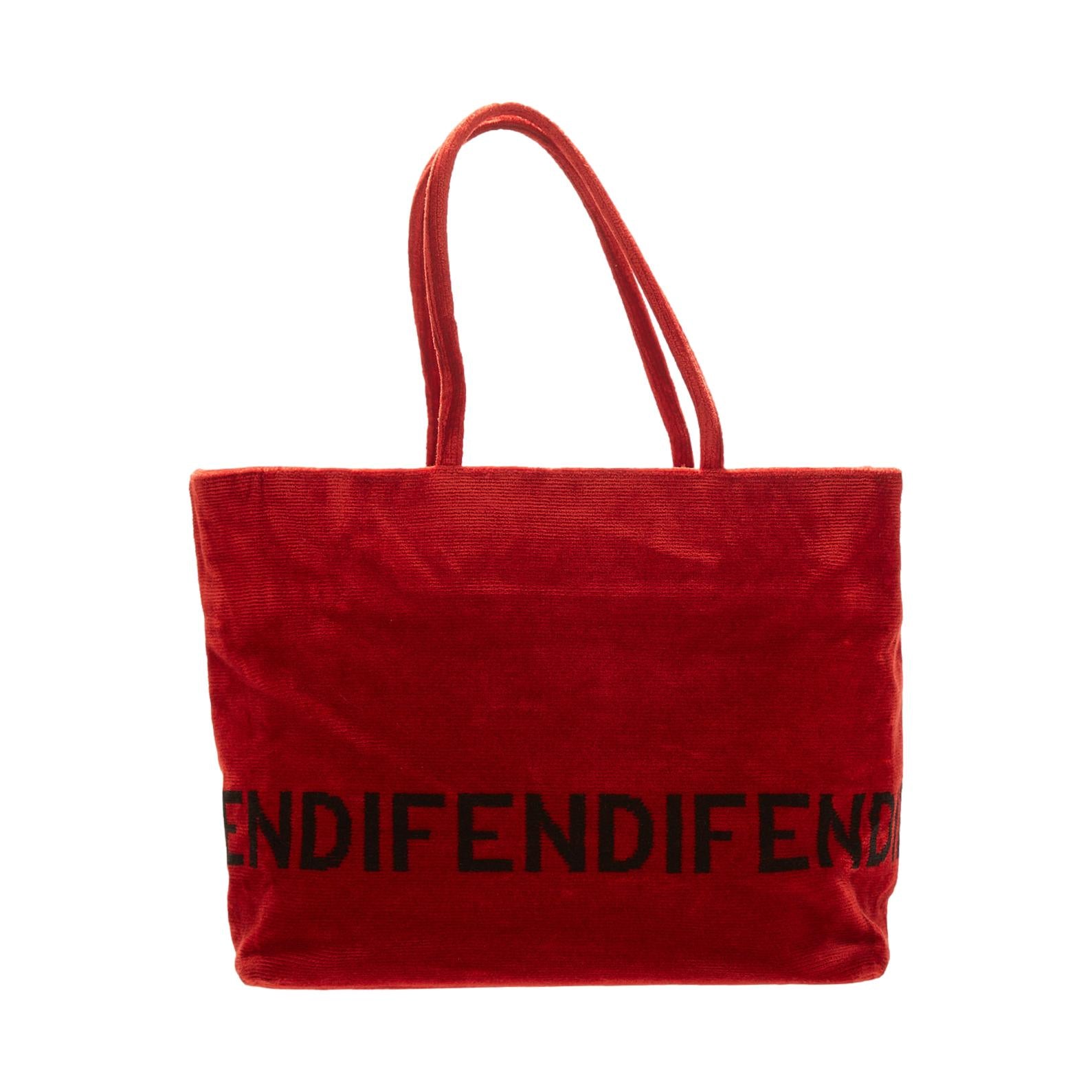 Fendi Red Velour Logo Shoulder Bag