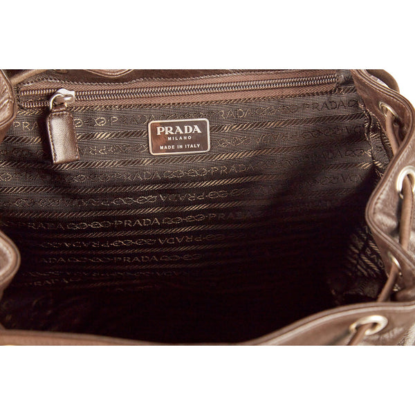 Prada Brown Leather Logo Backpack