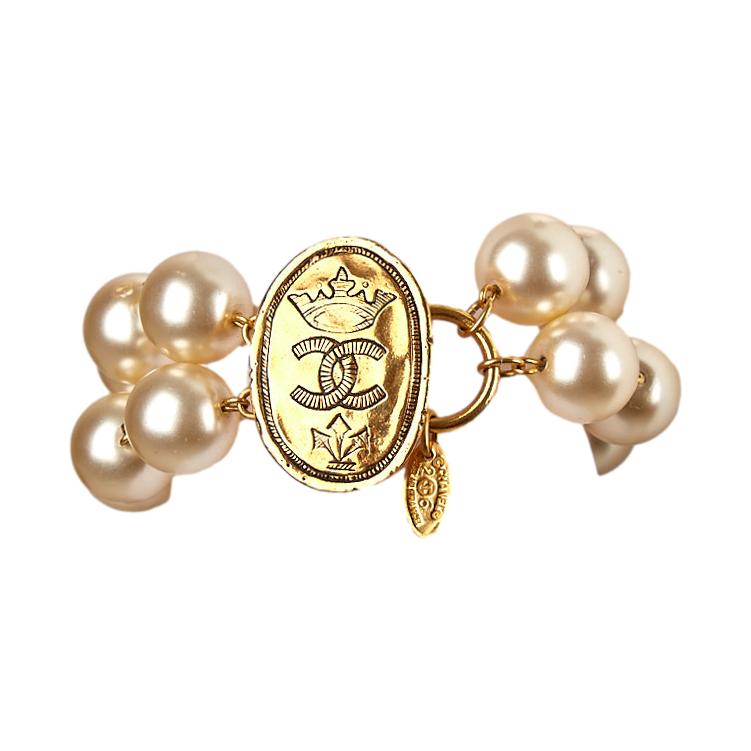 Chanel Gold Logo Pearl Bracelet