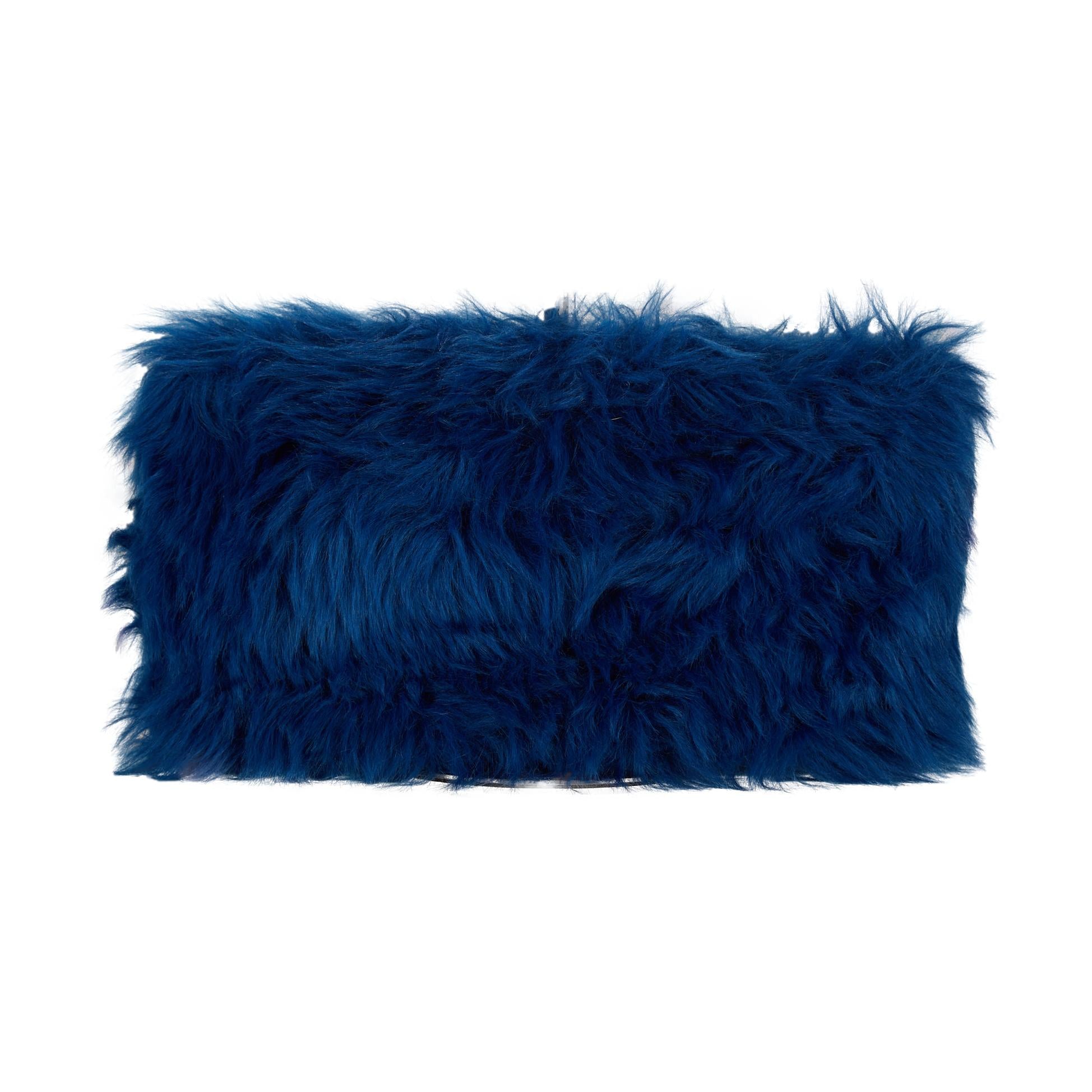 Prada Blue Fur Large Clutch