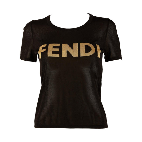Fendi Black Logo Sheer Mesh Top