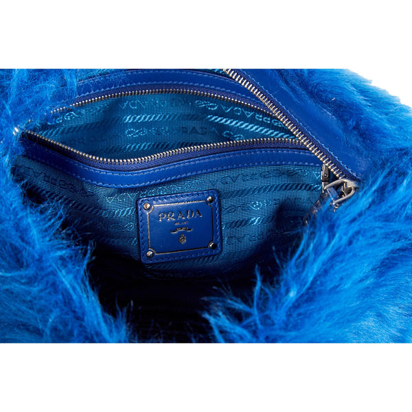 Prada Blue Fur Large Clutch