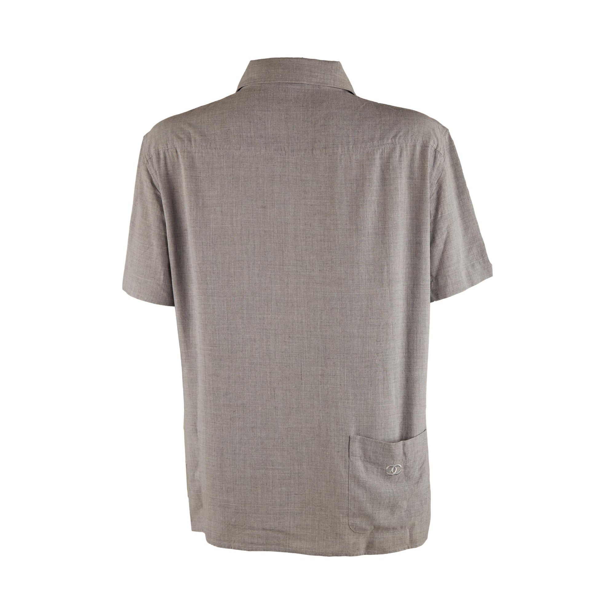 Chanel Grey Logo Short Sleeve Button Up