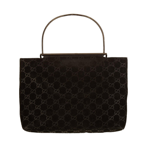 Gucci Black Suede Logo Top Handle Bag