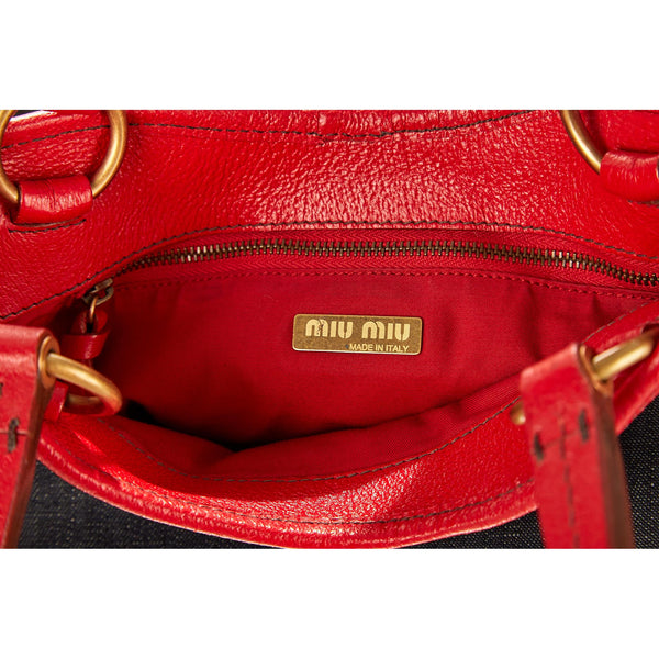 Miu Miu Denim Red Logo Shoulder Bag