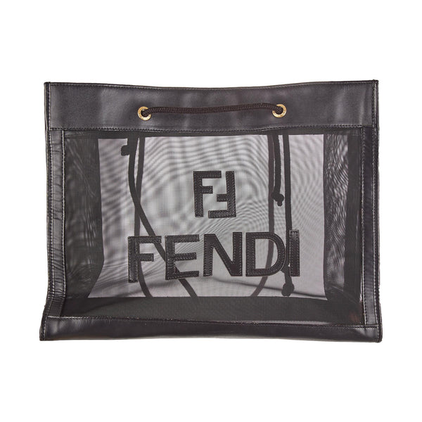 Fendi Black Sheer Mesh Logo Shoulder Tote
